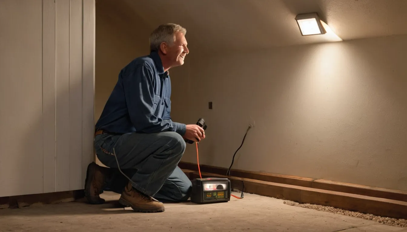Friendly provider showing a homeowner a termite inspection finding in a basement in the St. Louis area